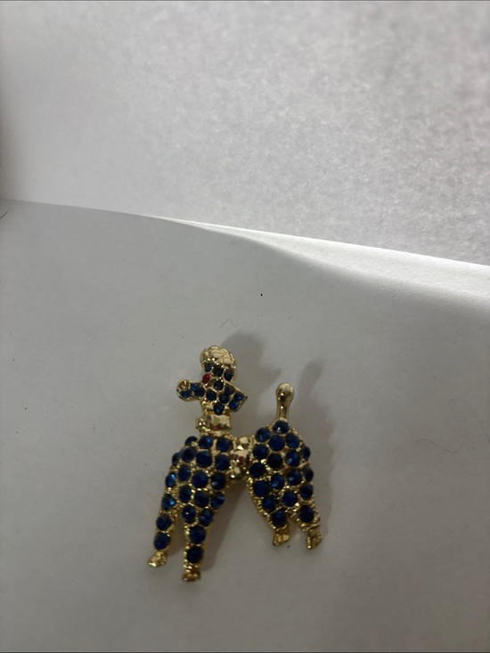 The Unbranded Brand Jewelry - Gold-Tone Poodle Brooch with Sapphire Blue Rhinestones